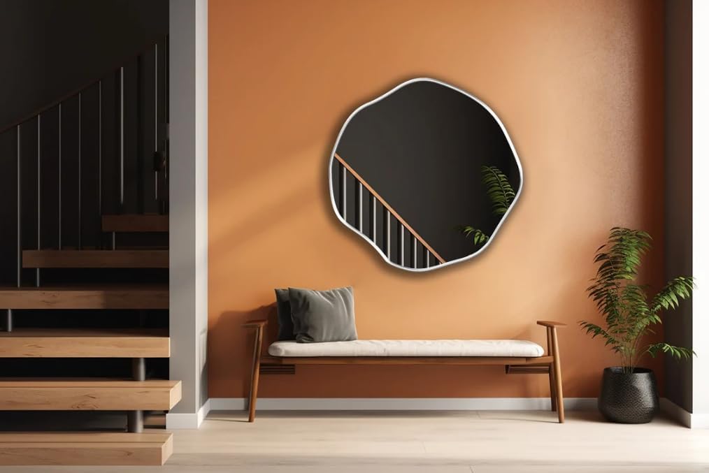 Circular Asymmetrical Mirror, Scalloped Glam Irregular Wall Hanging Mirror, Round Wall Decor Gift for Powder Rooms, Round Mirror with Perfect Quality (Gold, 45" x45" | 114cm x 114cm)