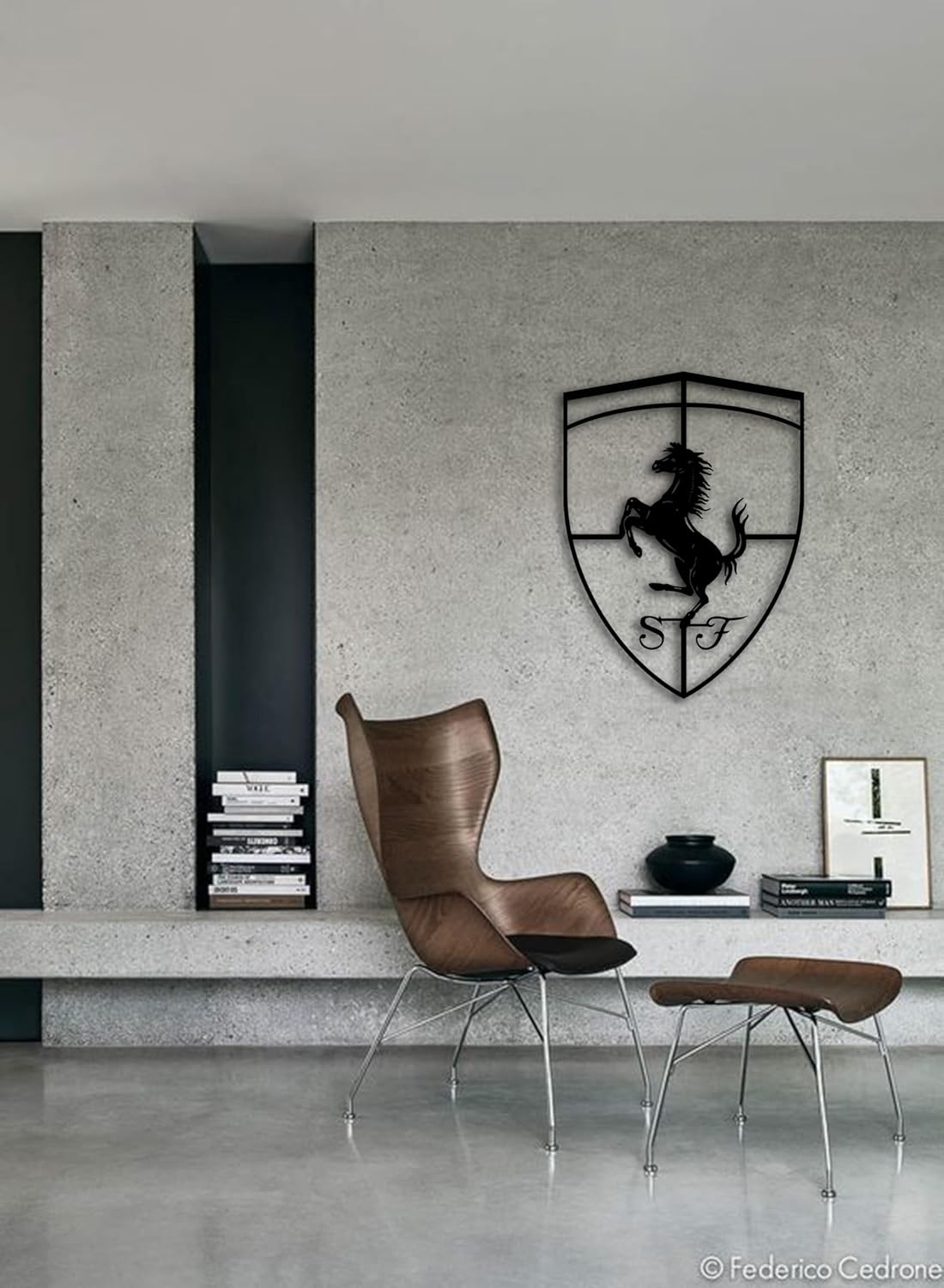 NORTH KAISER Metal Wall Art - Minimalist Car Logo Wall Decor - Automotive Sculpture for Garage, Man Cave, Bedroom, Indoor, Outdoor - Gift for Car Lovers (Black, 46.5'' x 34.4'' / 118 x 87.3 cm)