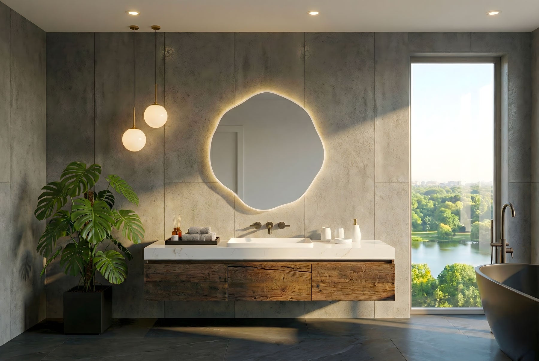 Ovalle Asymmetrical LED Wall Mirror
