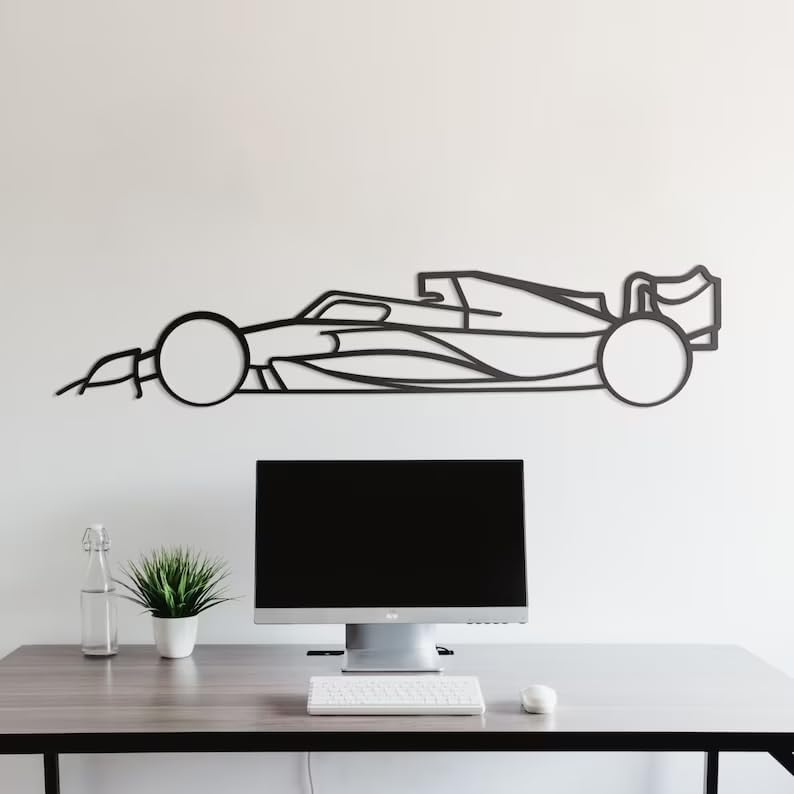 NORTH KAISER Formula 1 Metal Wall Art - F1 Race Car Silhouette Wall Hanging - Sport Auto Wall Sculpture Decor for Garage, Man Cave or Bedroom (23.6'' x 5.2'' / 60 x 13.2 cm)