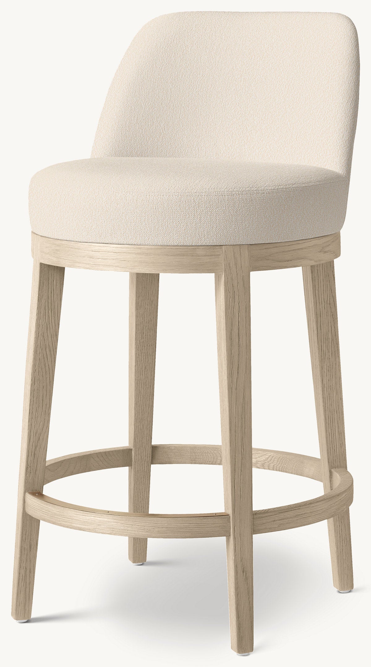 Morgan Curved-Back Swivel Fabric Bar & Counter Stool — Whitewashed Oak / Boucle Linen (Natural)