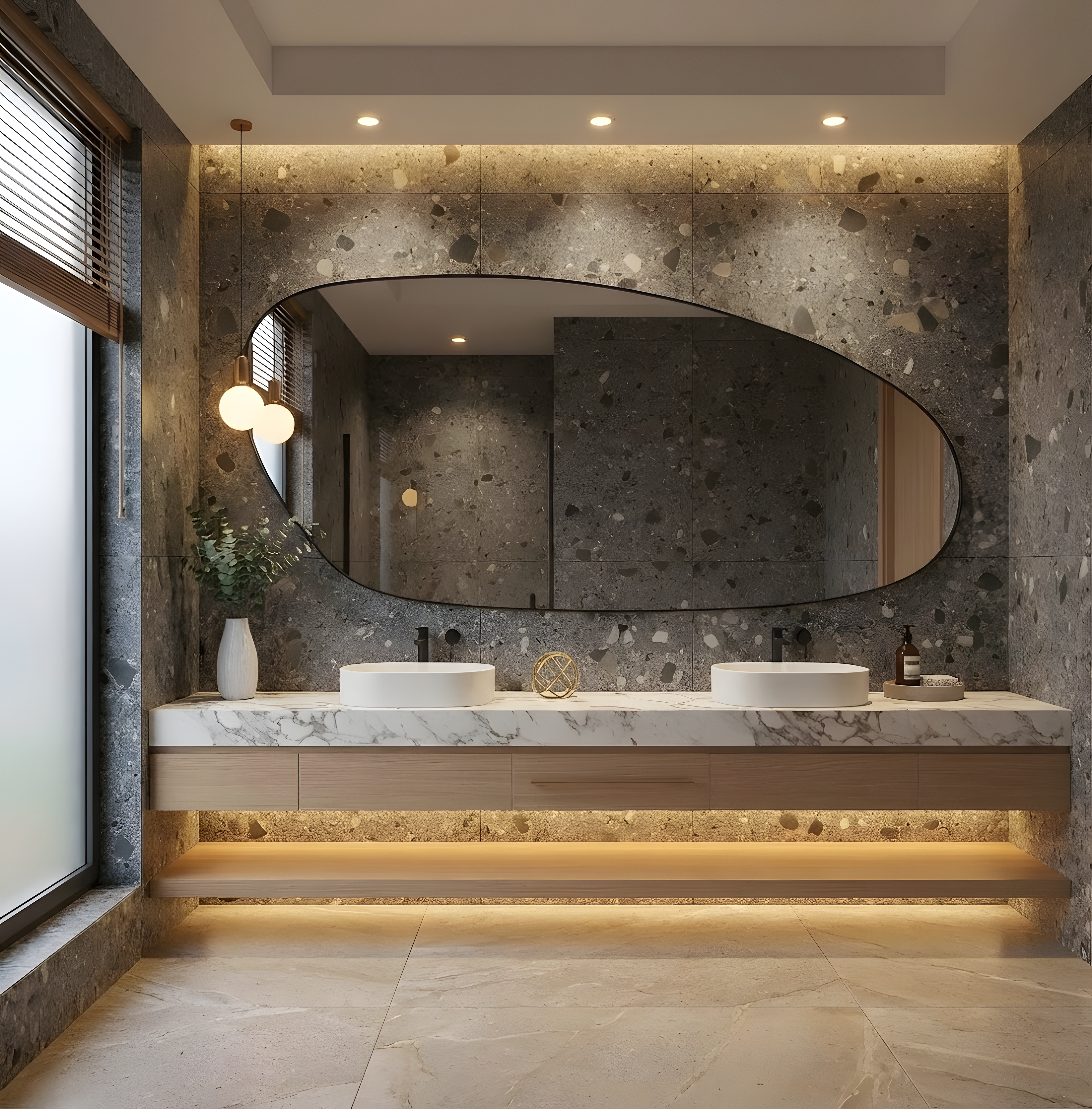 Atina Wooden Frame Asymmetrical Wall Mirror