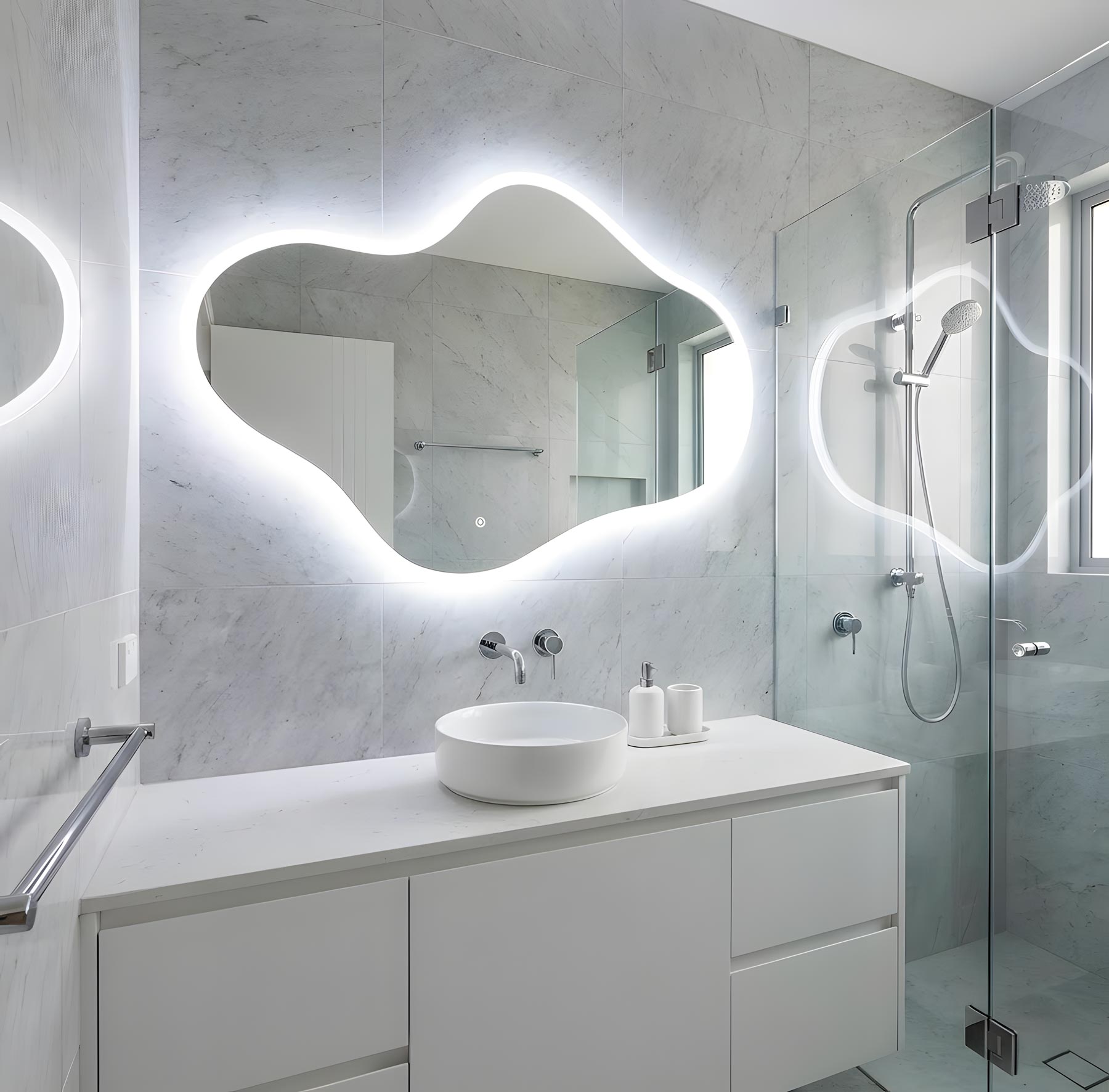 Curva Asymmetrical Led Lighted Mirror for Bathroom
