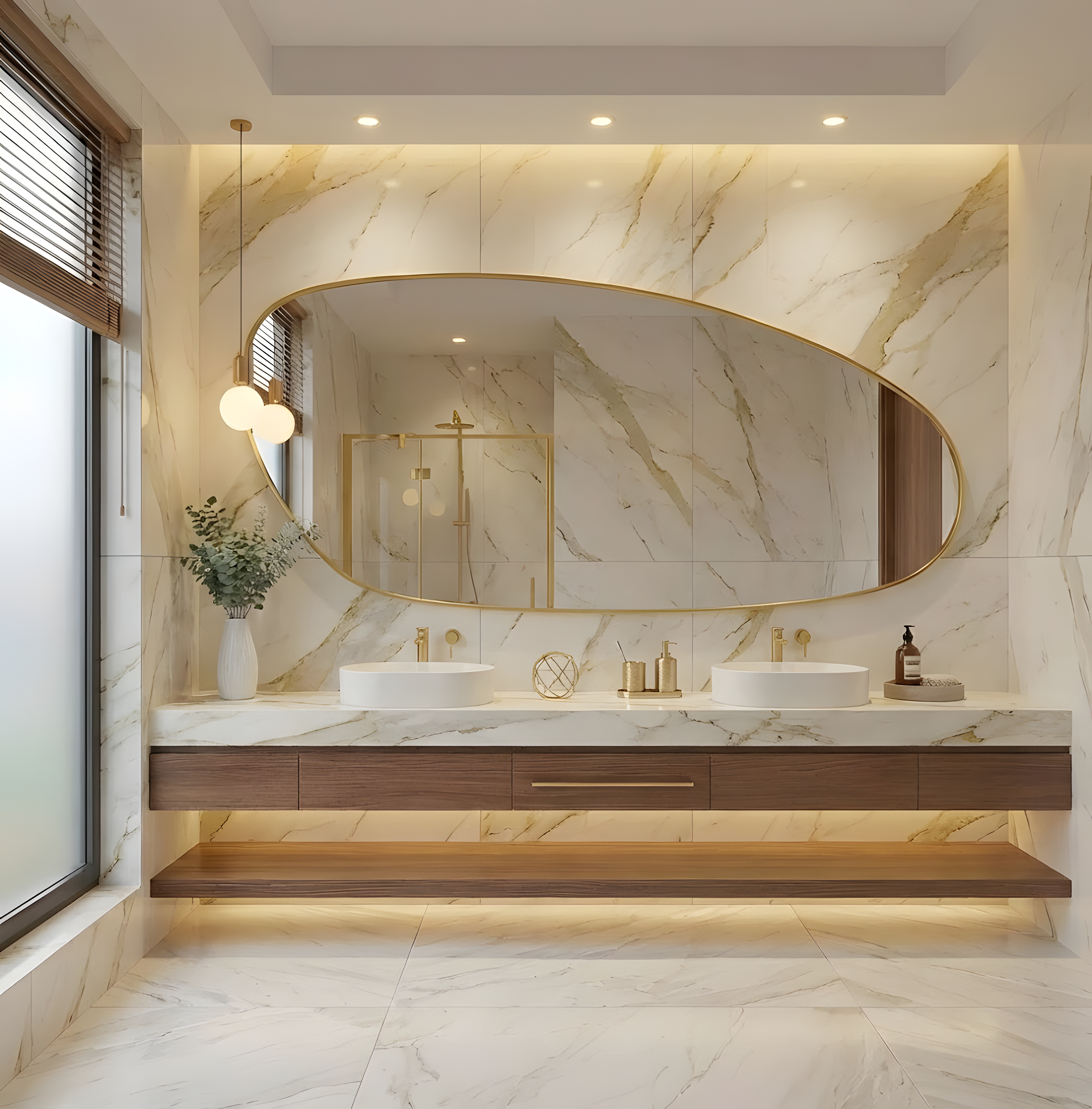 Atina Wooden Frame Asymmetrical Wall Mirror