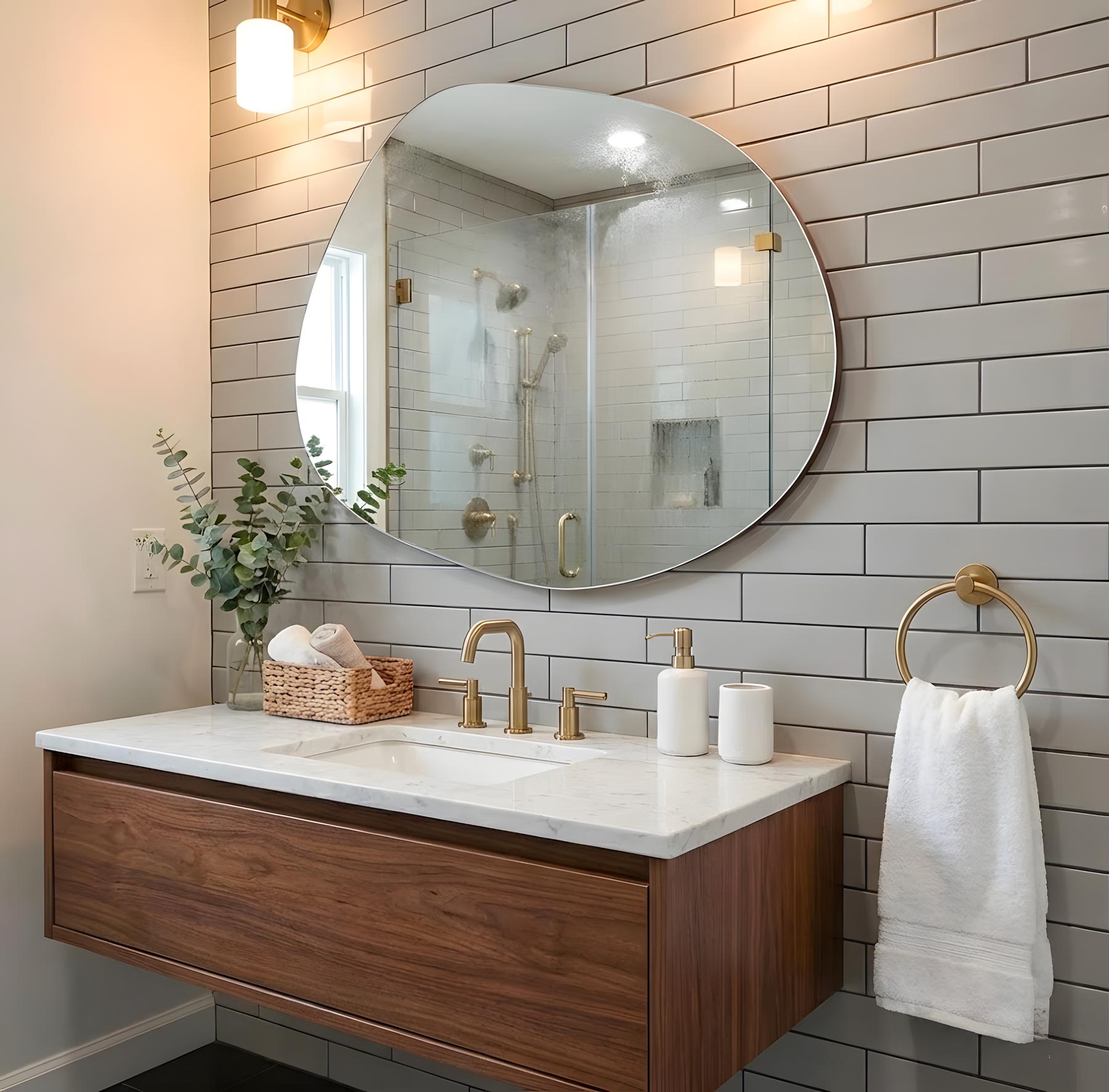 Gusto Irregular Wooden Framed Cloud Mirror