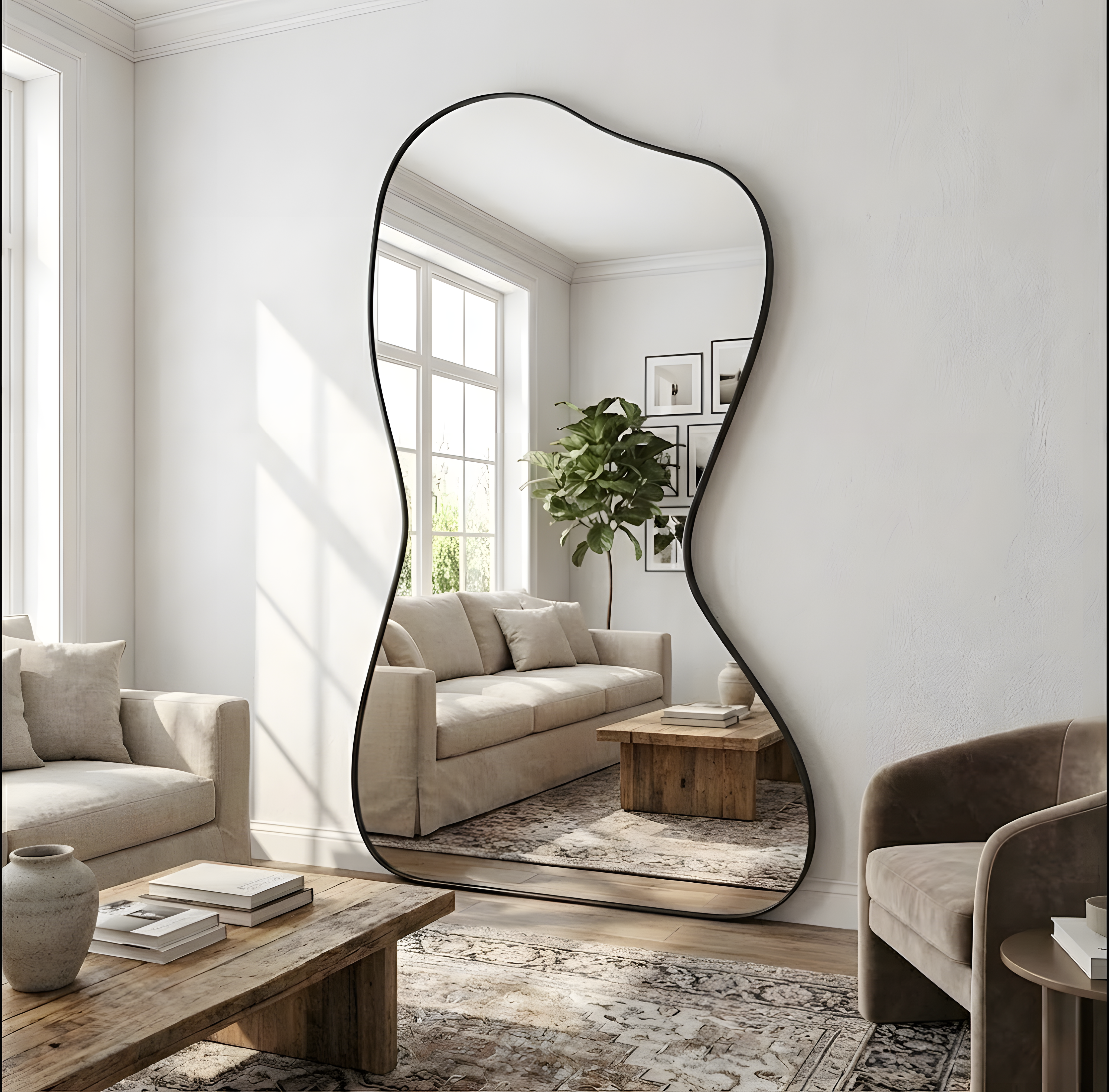 Marseille Irregular Rectangle Wood Bathroom Vanity Mirror
