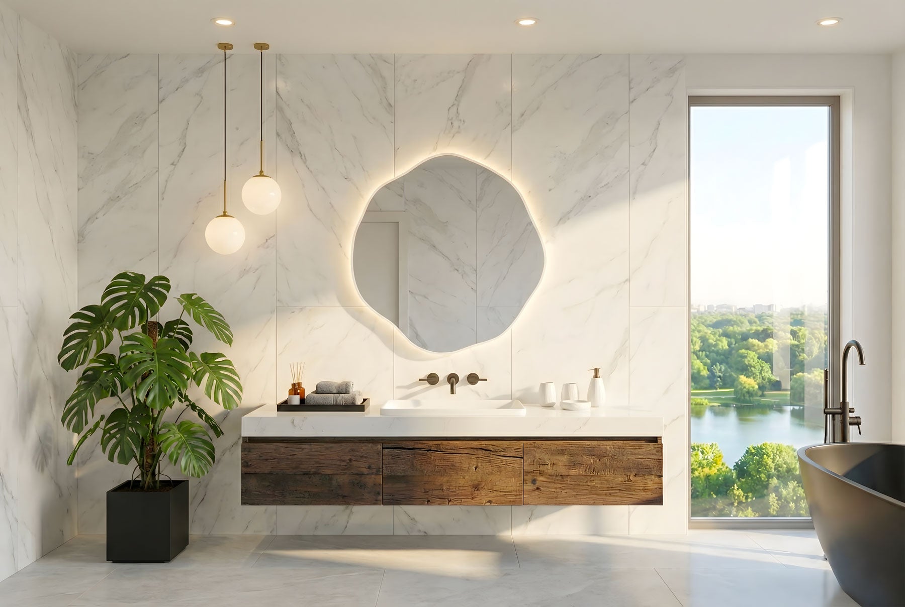 Ovalle Asymmetrical LED Wall Mirror