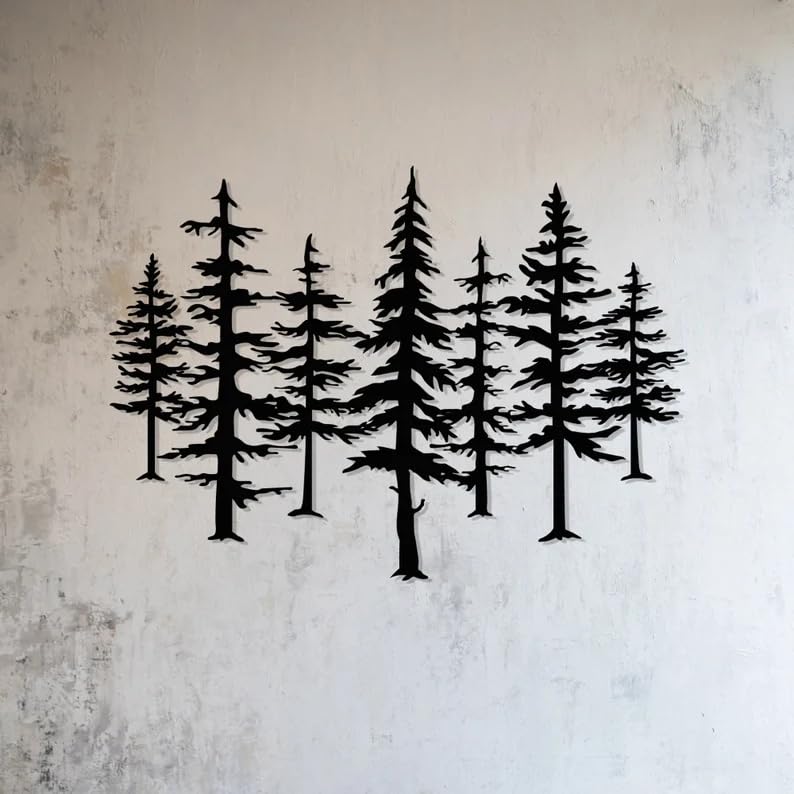 NORTH KAISER Metal Wall Art | Forest Wall Decor | Pine Tree Wall Sculpture Decoration for Living Room Bedroom Outdoor Rustic Farmhouse Housewarming Gift (Black, 23.6'' x 16.7'' / 60 x 42.8 cm)