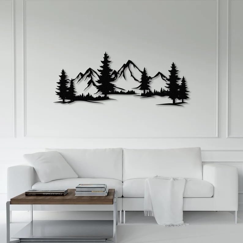 Mountain Forest Silhouette Metal Wall Decor