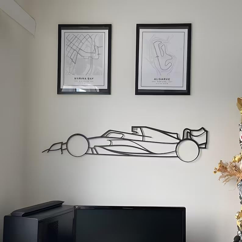 NORTH KAISER Formula 1 Metal Wall Art - F1 Race Car Silhouette Wall Hanging - Sport Auto Wall Sculpture Decor for Garage, Man Cave or Bedroom (23.6'' x 5.2'' / 60 x 13.2 cm)