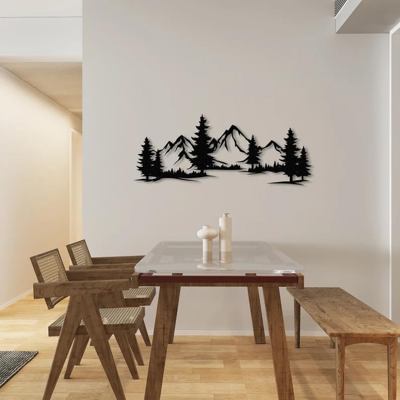 Mountain Forest Silhouette Metal Wall Decor