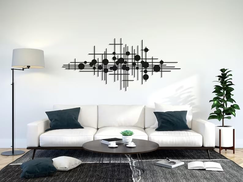 NORTH KAISER Modern Metal Wall Art - Geometric Metal Wall Decor - Black Minimalist Wall Hanging for Living Room Mid Century Bedroom Home Office (38.6'' x 17.3'' / 100 x 44 cm)