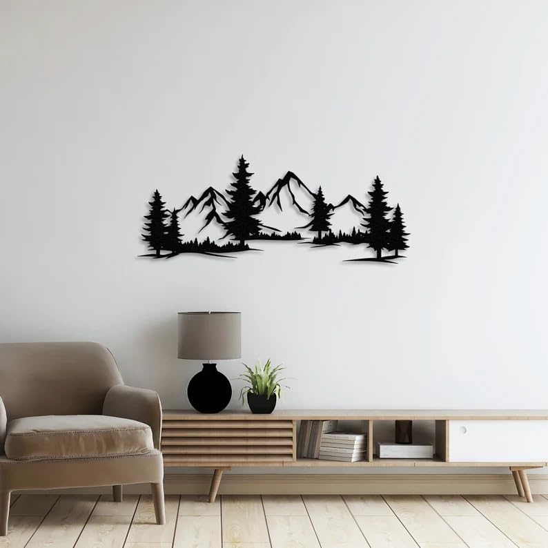 Mountain Forest Silhouette Metal Wall Decor