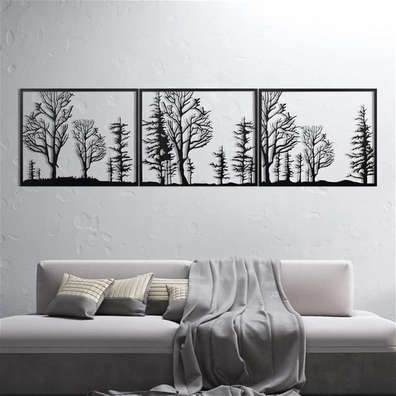 NORTH KAISER Tree Metal Wall Art | Forest Wall Decor | Black Wall Hanging Decoration for Living Room Bedroom Outdoor Rustic Farmhouse Housewarming Gift (70.8'' x 19'')