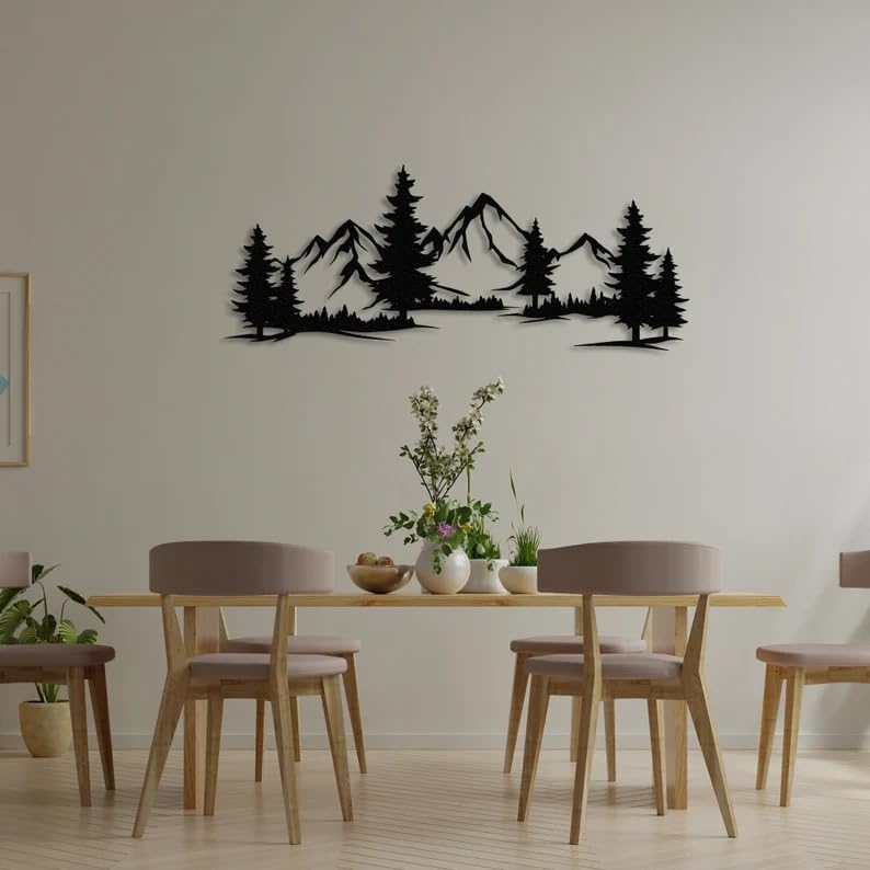 Mountain Forest Silhouette Metal Wall Decor