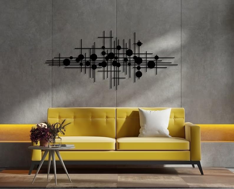 NORTH KAISER Modern Metal Wall Art - Geometric Metal Wall Decor - Black Minimalist Wall Hanging for Living Room Mid Century Bedroom Home Office (38.6'' x 17.3'' / 100 x 44 cm)