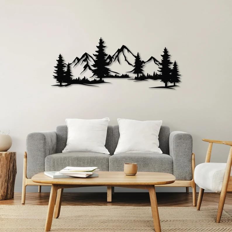 Mountain Forest Silhouette Metal Wall Decor