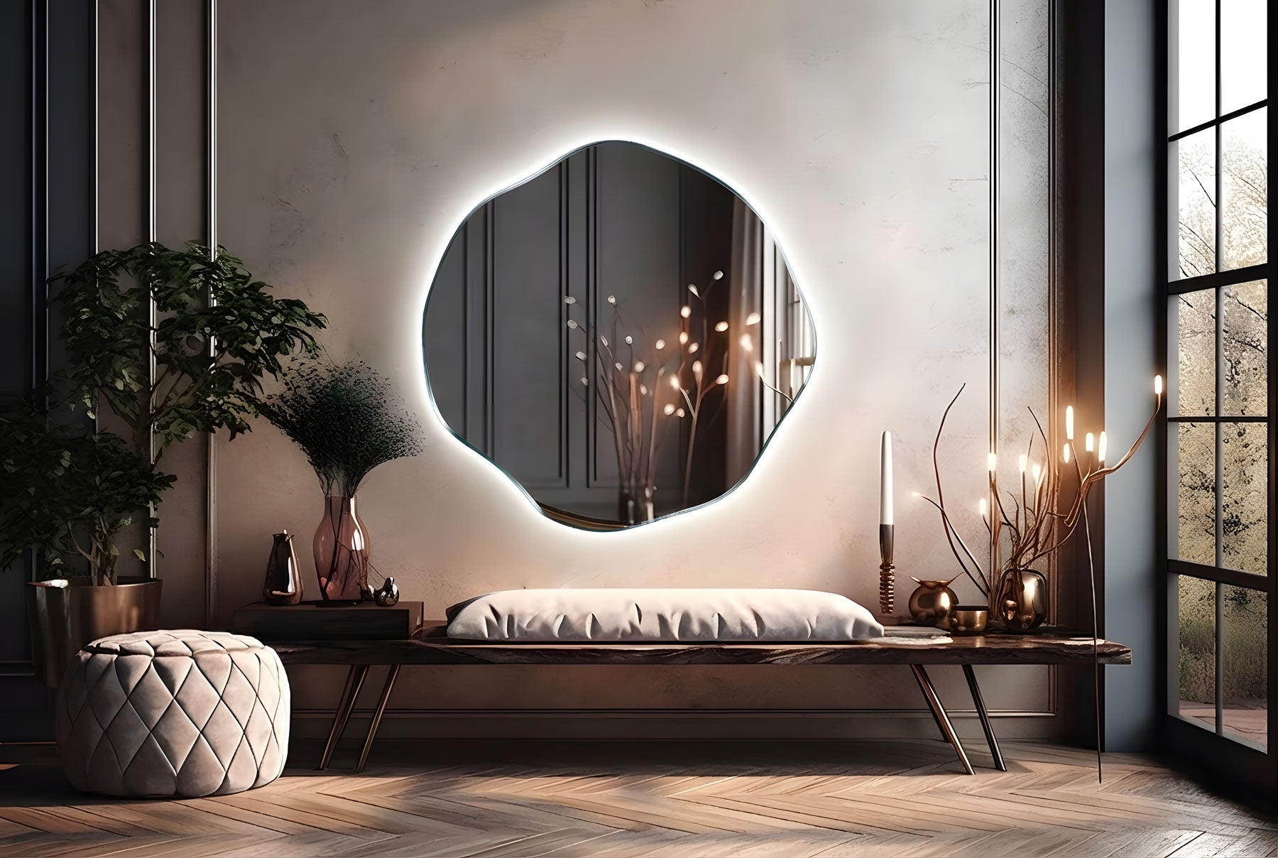 Ovalle Asymmetrical LED Wall Mirror