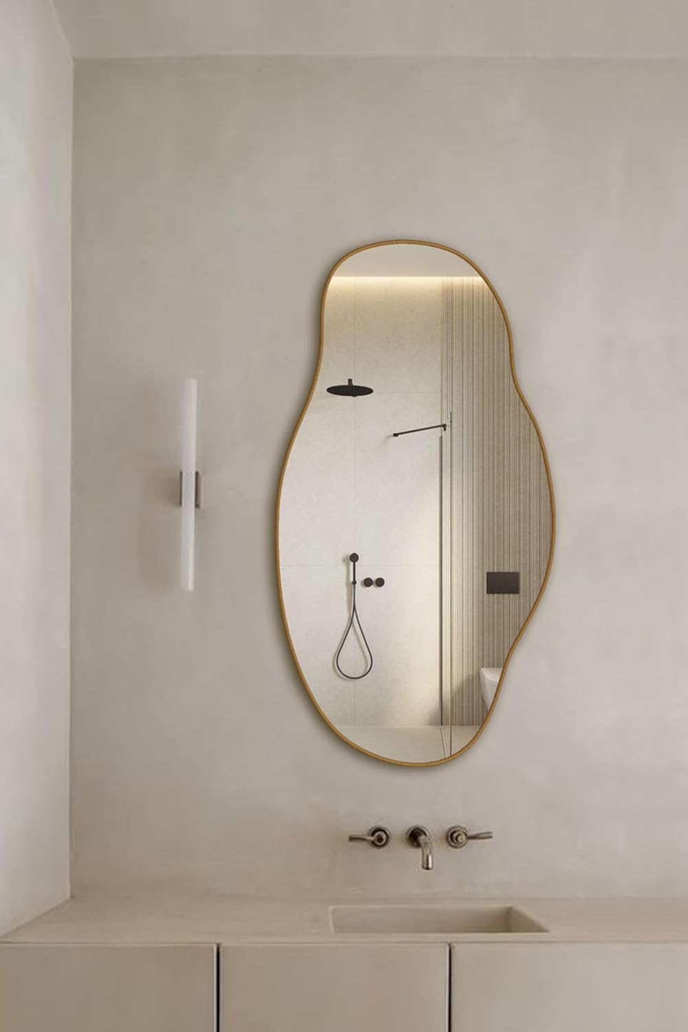 CG Asymmetrical Wood Frame Bathroom Wall Mirror