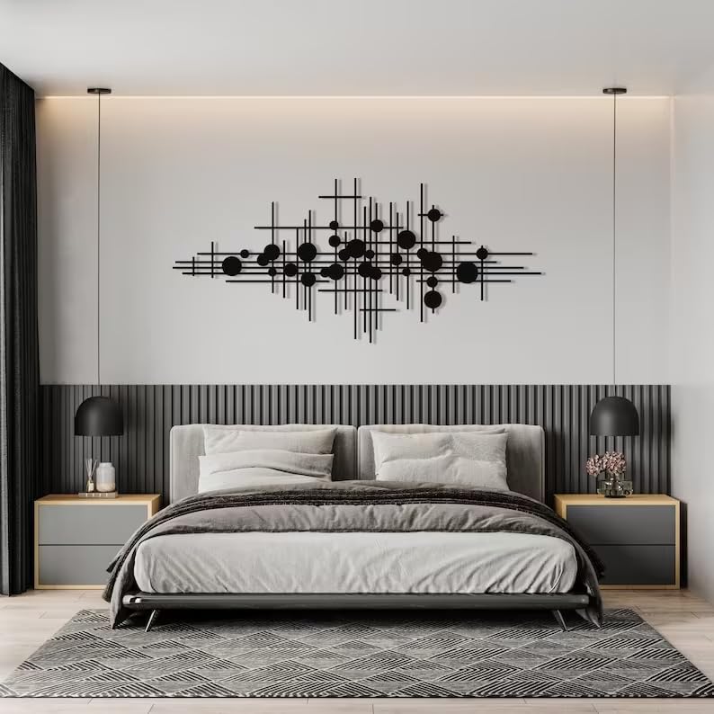 NORTH KAISER Modern Metal Wall Art - Geometric Metal Wall Decor - Black Minimalist Wall Hanging for Living Room Mid Century Bedroom Home Office (38.6'' x 17.3'' / 100 x 44 cm)