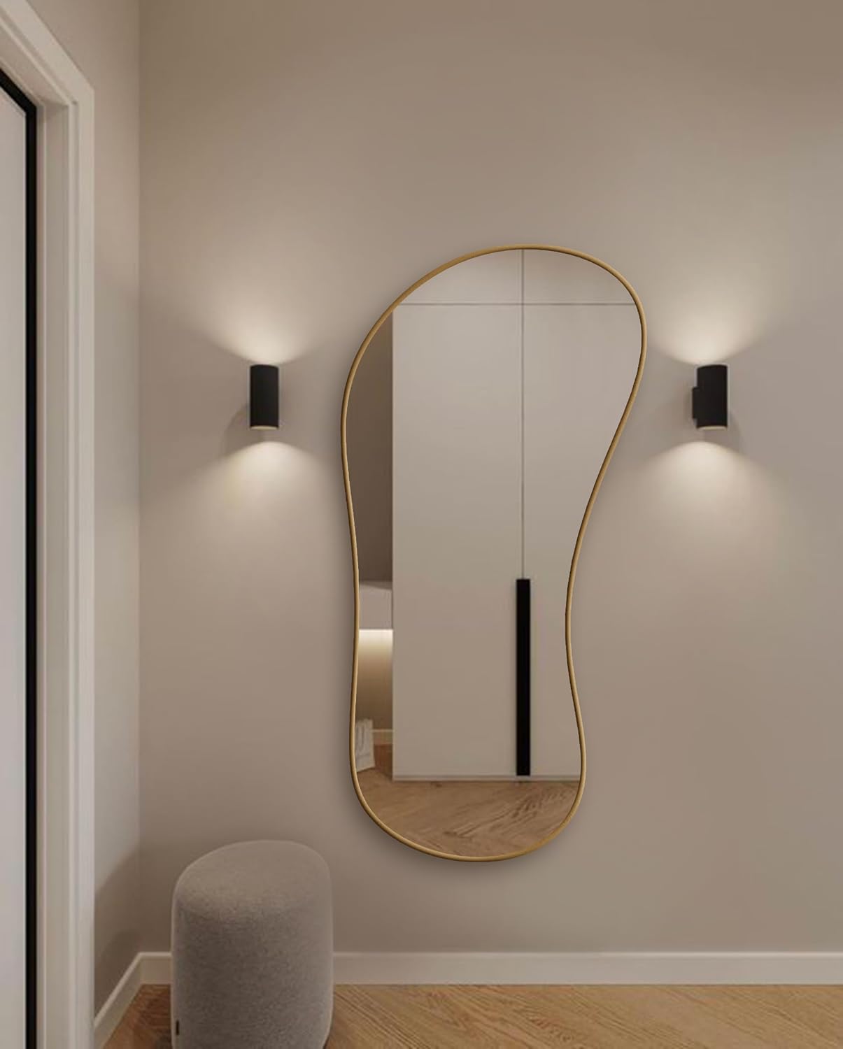 Irregular Wooden Framed Wall Mirror