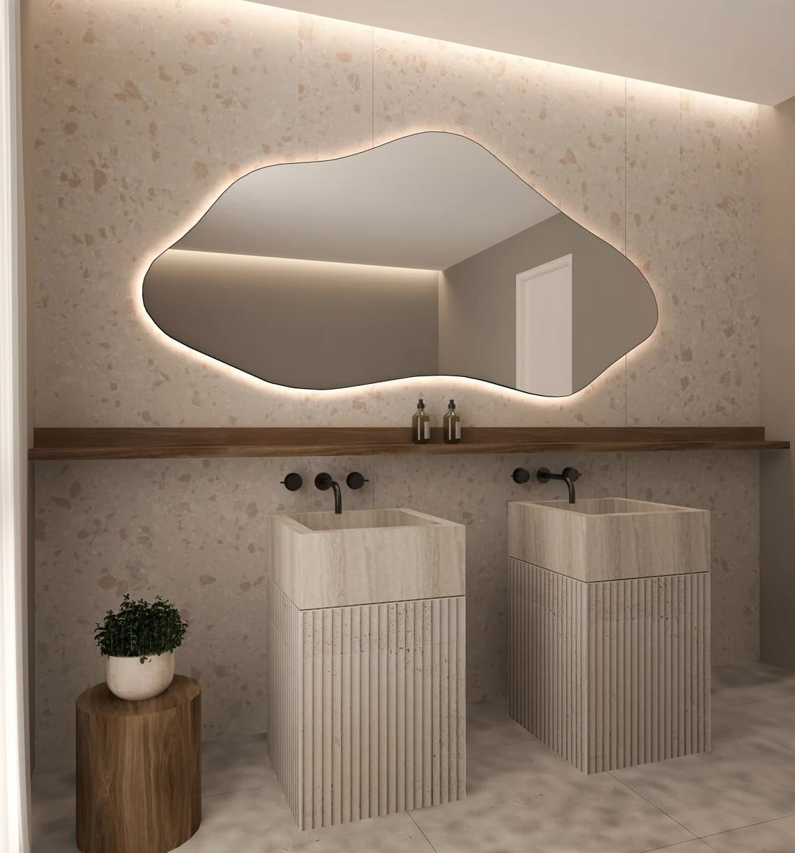 Asymmetrical Bathroom LED Mirror