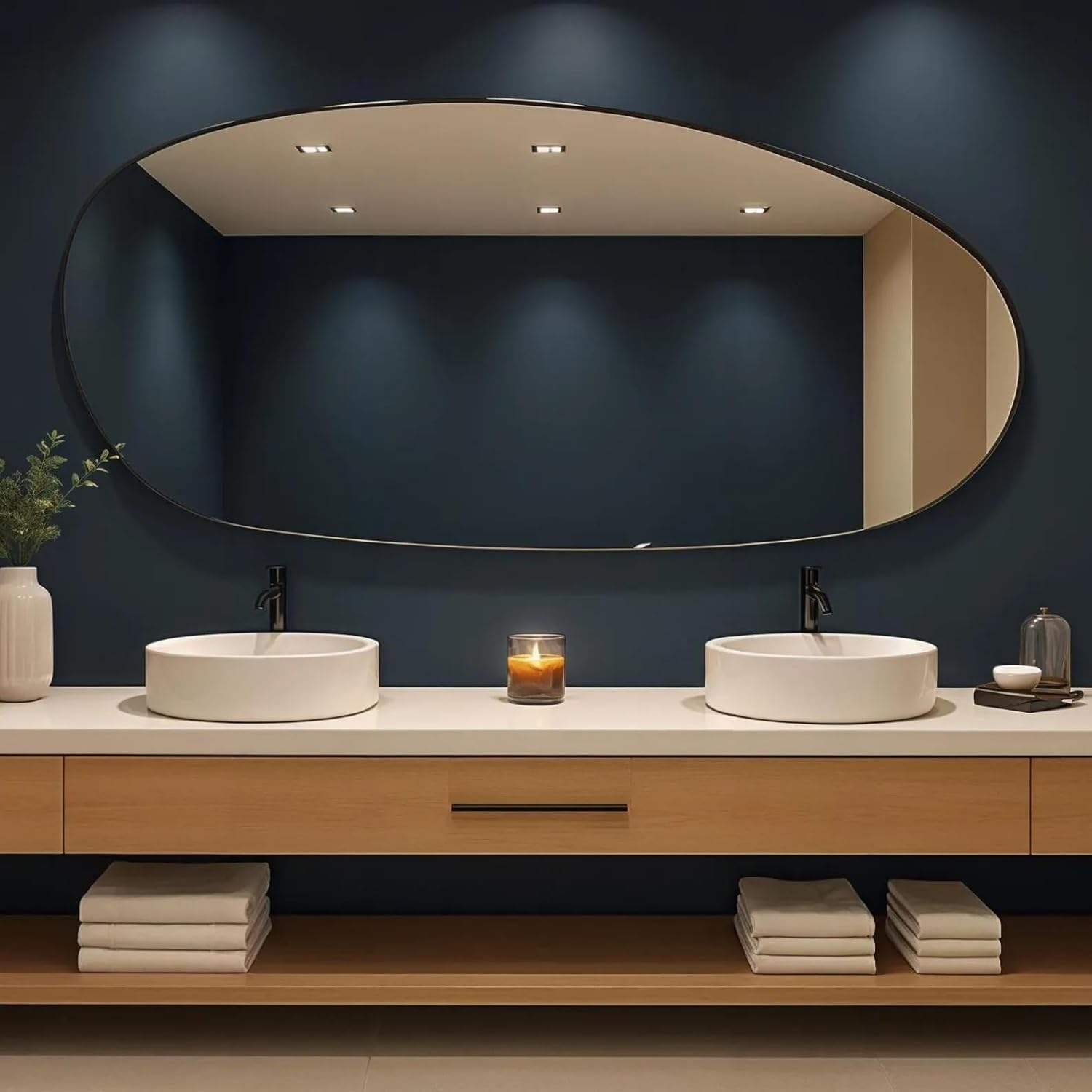 Atina Wooden Frame Asymmetrical Wall Mirror