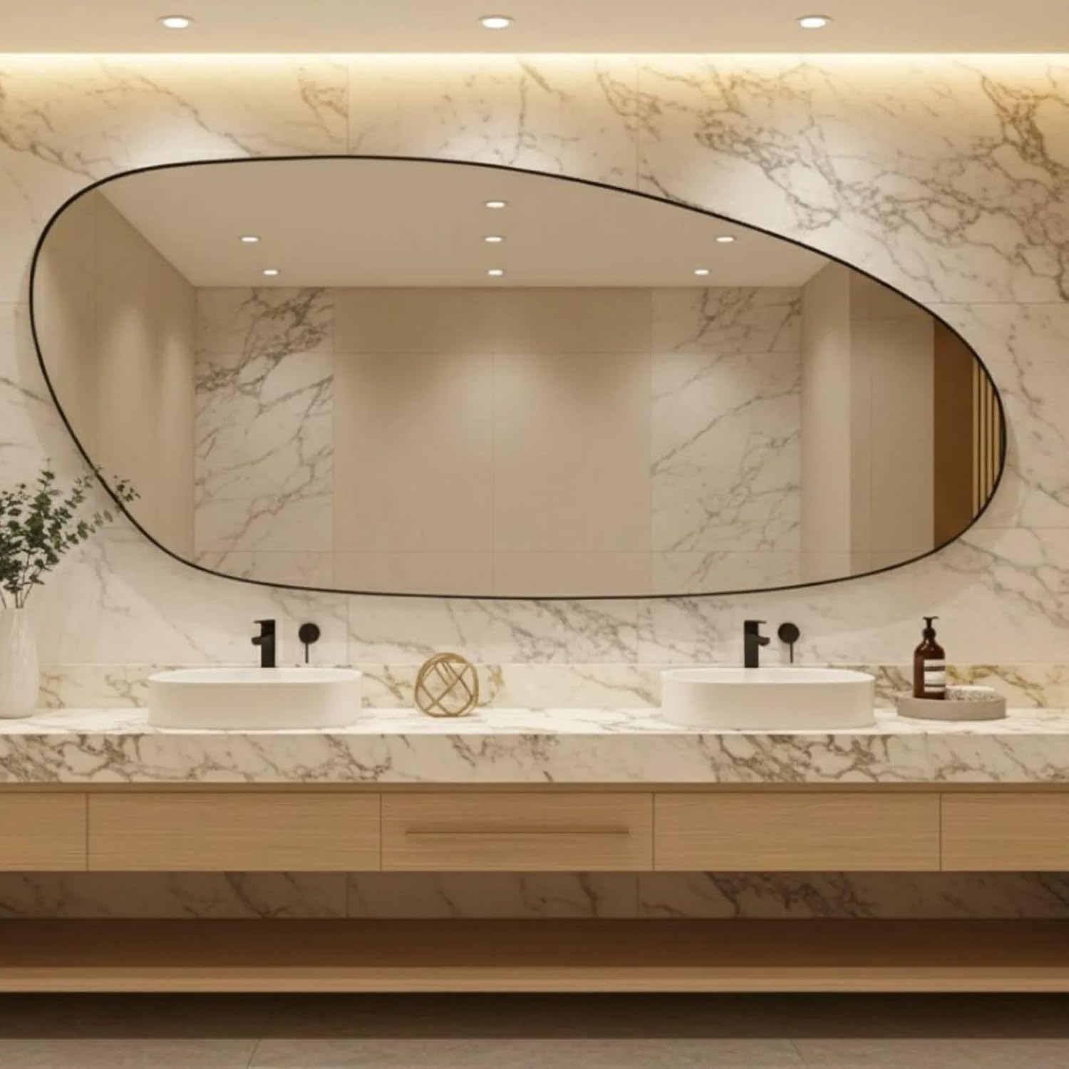 Atina Wooden Frame Asymmetrical Wall Mirror