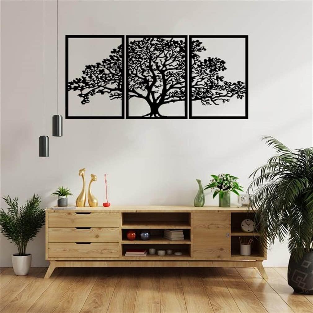NORTH KAISER Tree Metal Wall Art | Large Wall Decor | Black Wall Hanging Decoration for Living Room Bedroom Outdoor Rustic Farmhouse Housewarming Gift (61'' x 29'' / 155 x 74 cm)