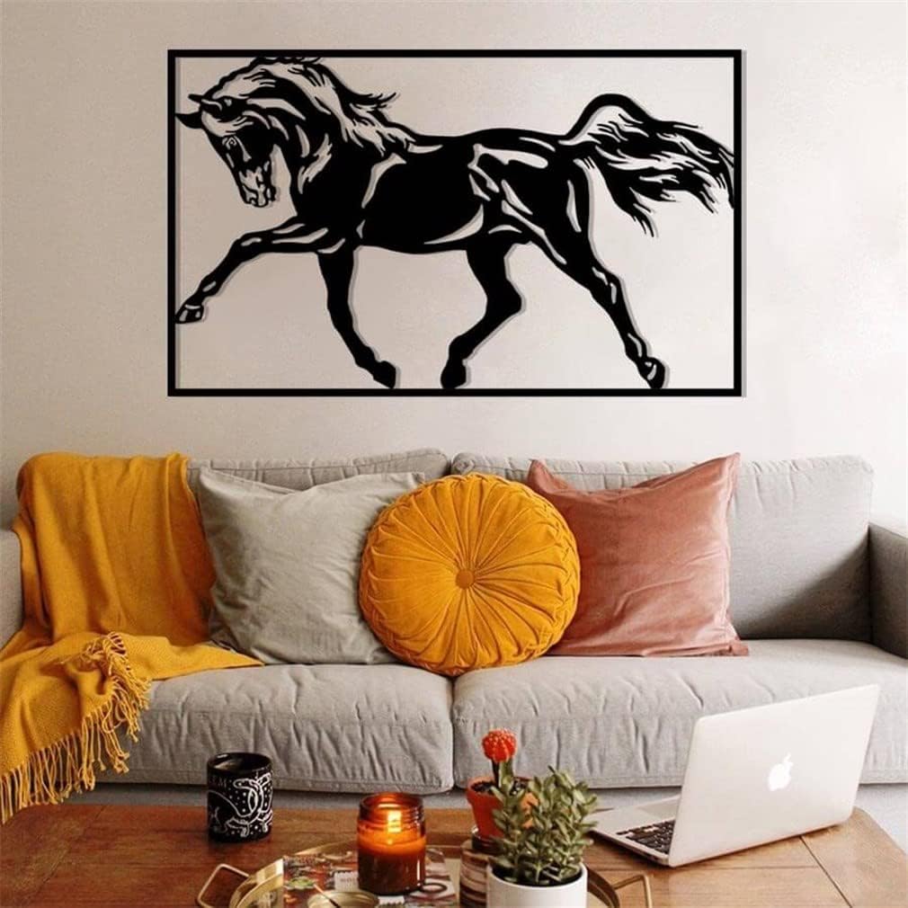 NORTH KAISER Horse Metal Wall Art | Black Large Wall Decor | Animal Wall Sculpture Decoration for Farmhouse Outdoor Rustic Bedroom (59'' x 35.4'' / 150 x 90 cm)