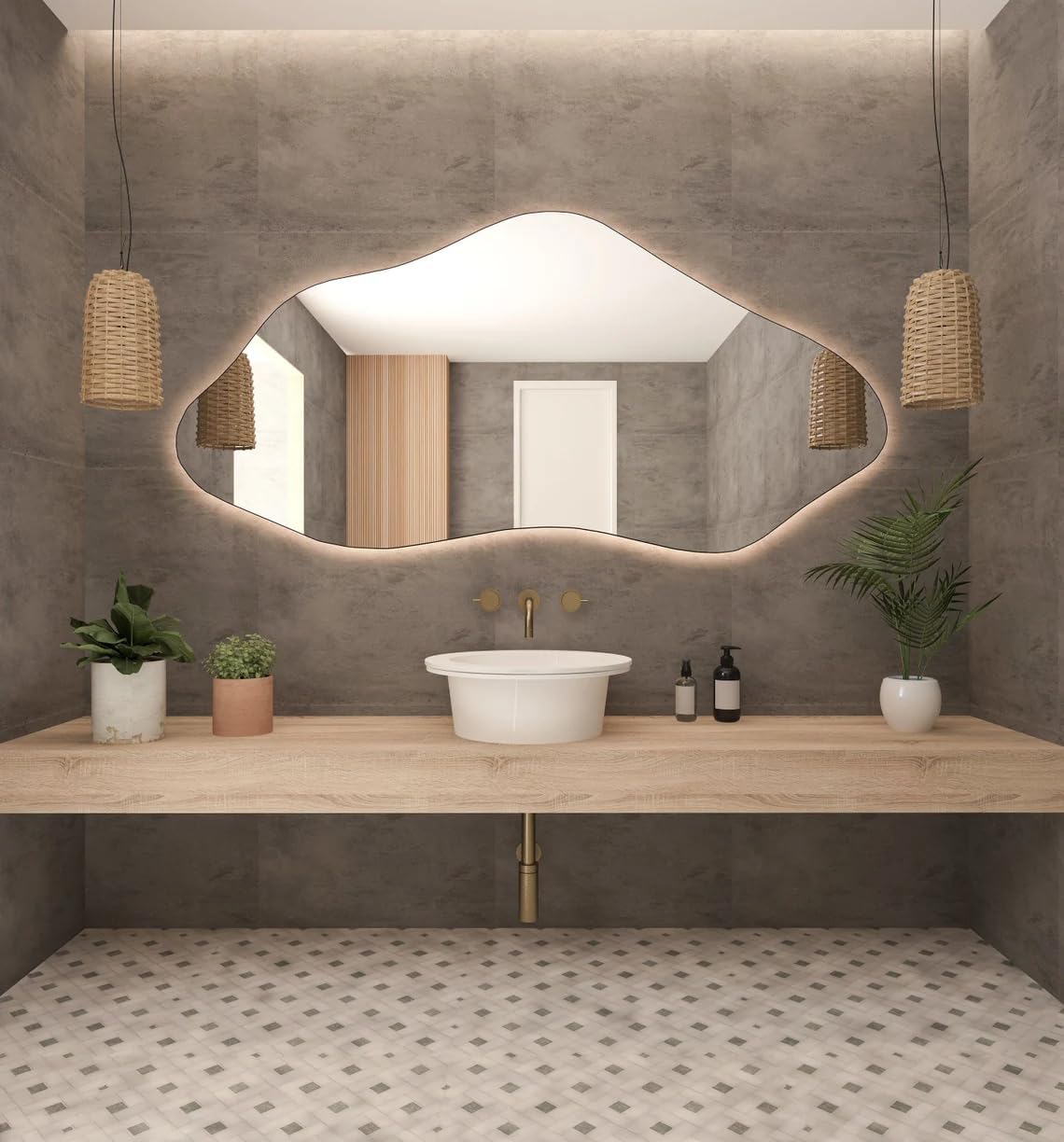 Asymmetrical Bathroom LED Mirror