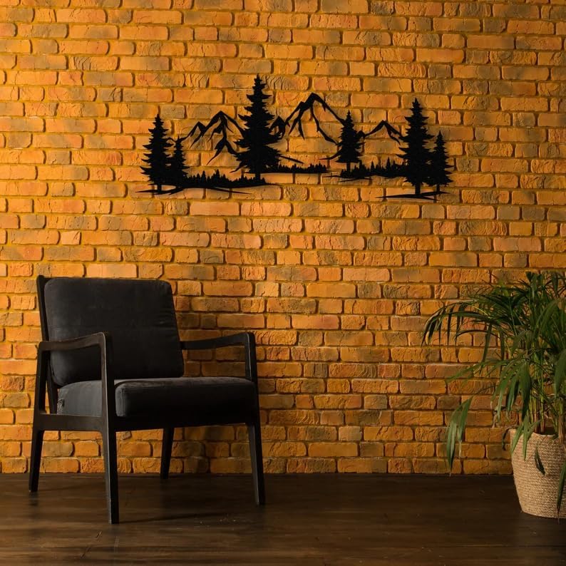 Mountain Forest Silhouette Metal Wall Decor