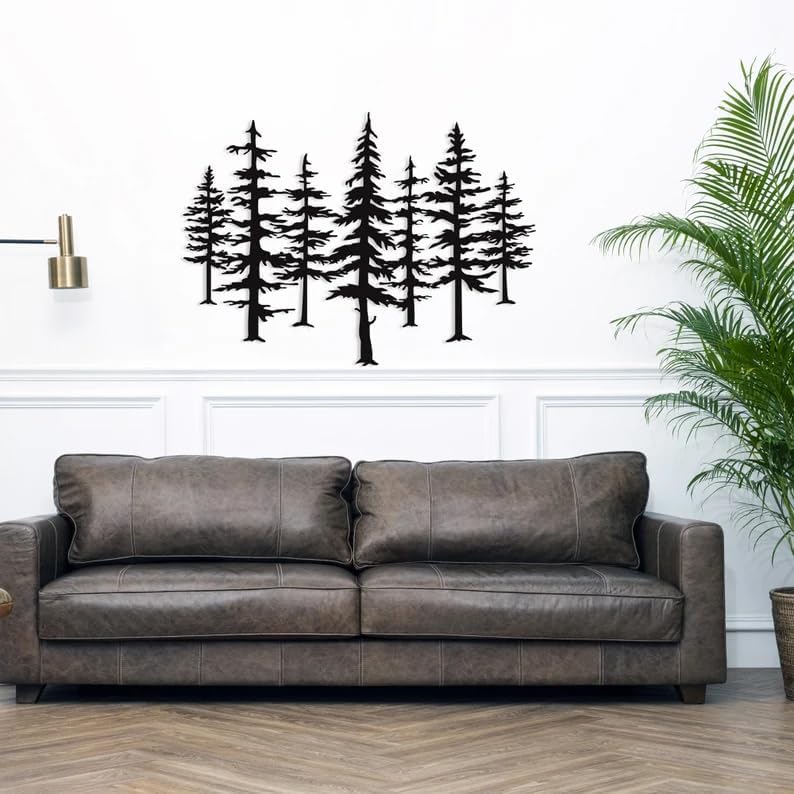 NORTH KAISER Metal Wall Art | Forest Wall Decor | Pine Tree Wall Sculpture Decoration for Living Room Bedroom Outdoor Rustic Farmhouse Housewarming Gift (Black, 23.6'' x 16.7'' / 60 x 42.8 cm)