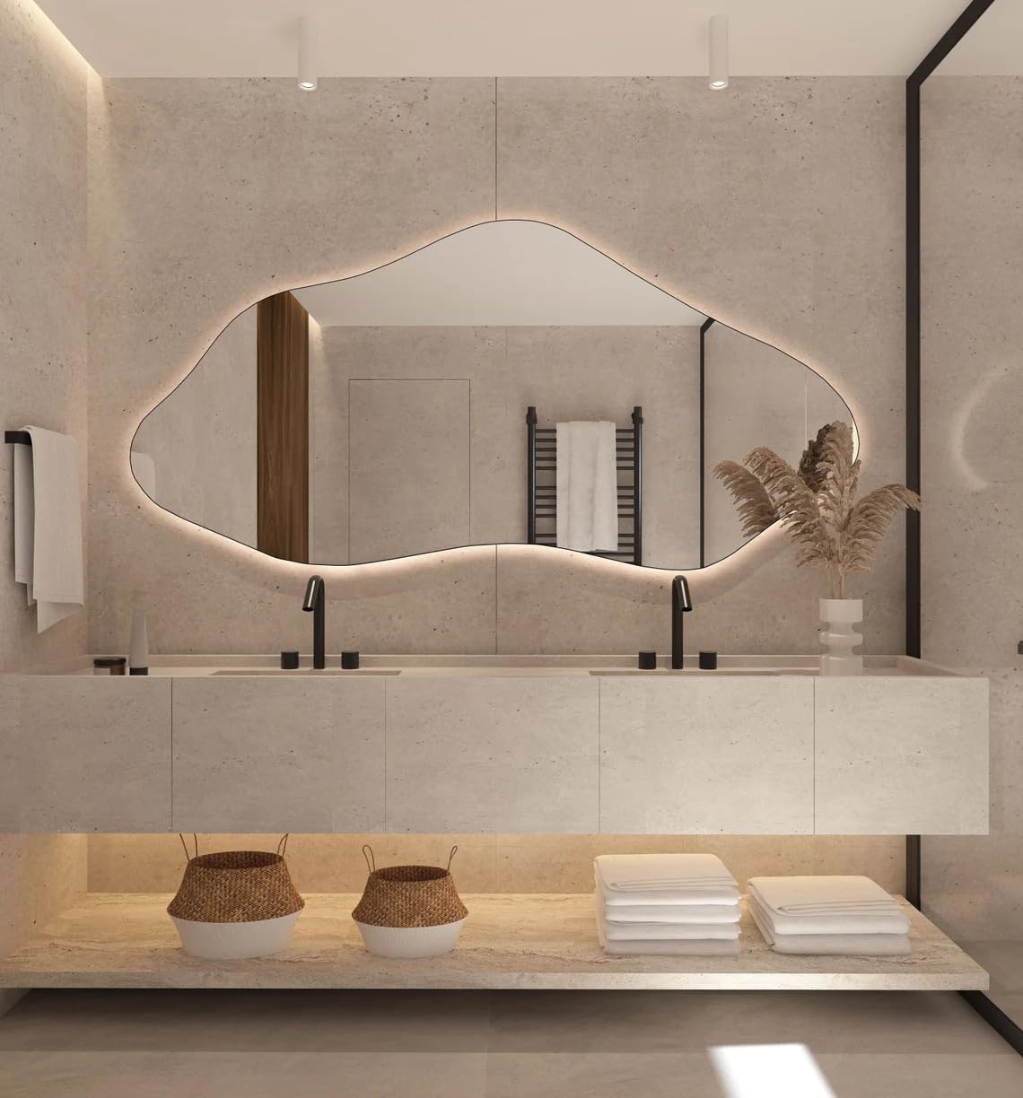 Asymmetrical Bathroom LED Mirror