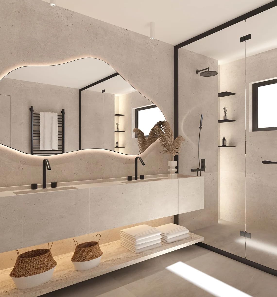 Asymmetrical Bathroom LED Mirror