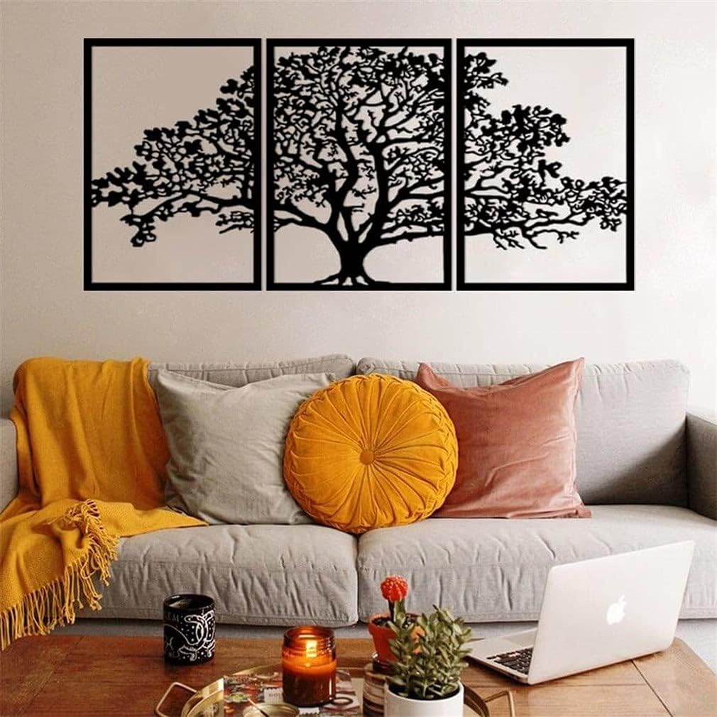 NORTH KAISER Tree Metal Wall Art | Large Wall Decor | Black Wall Hanging Decoration for Living Room Bedroom Outdoor Rustic Farmhouse Housewarming Gift (61'' x 29'' / 155 x 74 cm)