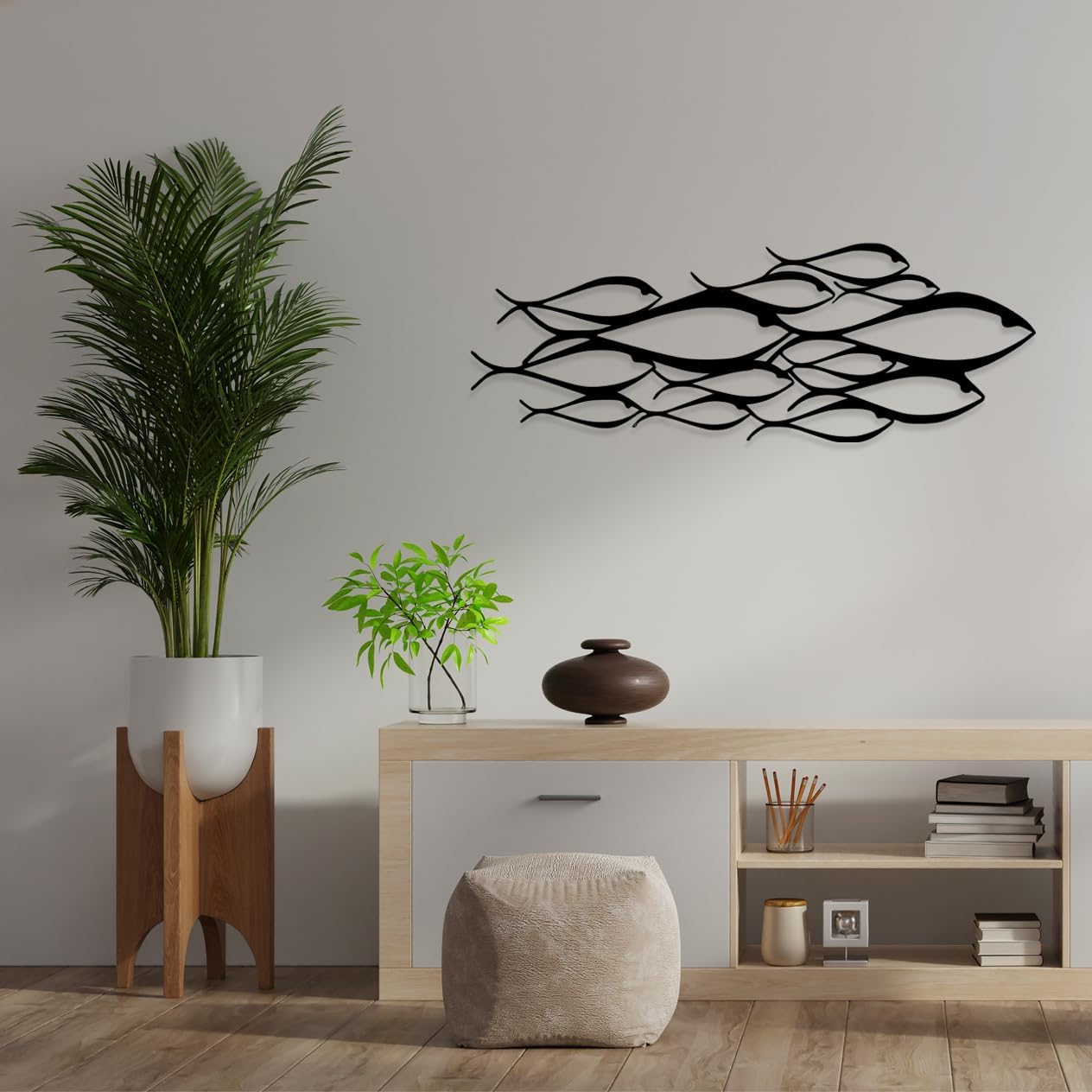 NORTH KAISER Metal Wall Art - School of Fish Wall Decor - Black Wall Sculpture for Living Room Bedroom Outdoor Housewarming Gift (46.45'' x 16.9'' / 118 x 42.9 cm)
