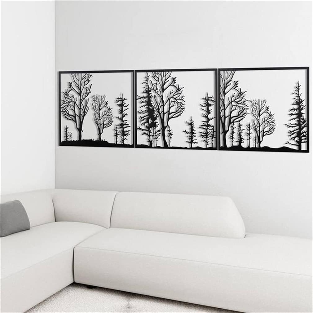 NORTH KAISER Tree Metal Wall Art | Forest Wall Decor | Black Wall Hanging Decoration for Living Room Bedroom Outdoor Rustic Farmhouse Housewarming Gift (70.8'' x 19'')