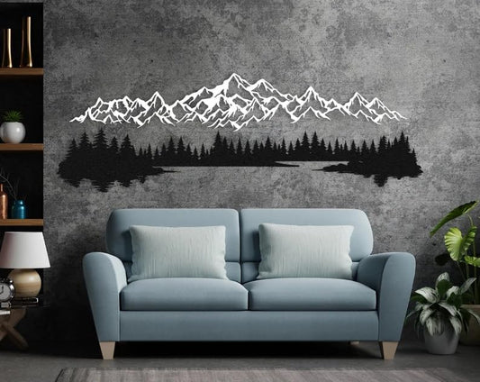 NORTH KAISER Metal Wall Art - Mountain & Forest Metal Wall Decor - Large Wall Sculpture for Rustic Home Living Room Bedroom Indoor/Outdoor (White, 70.9'' x 23.2'' / 180 x 59 cm)