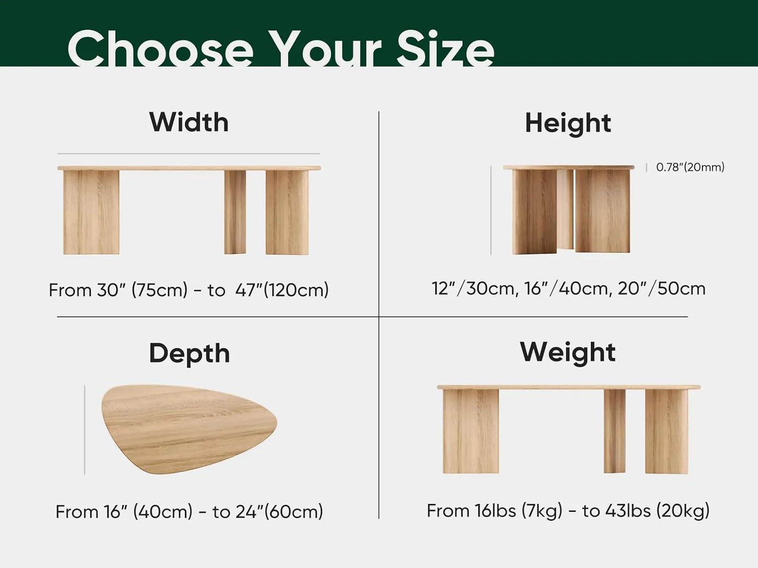 Solid OAK Asymmetrical Coffee Table