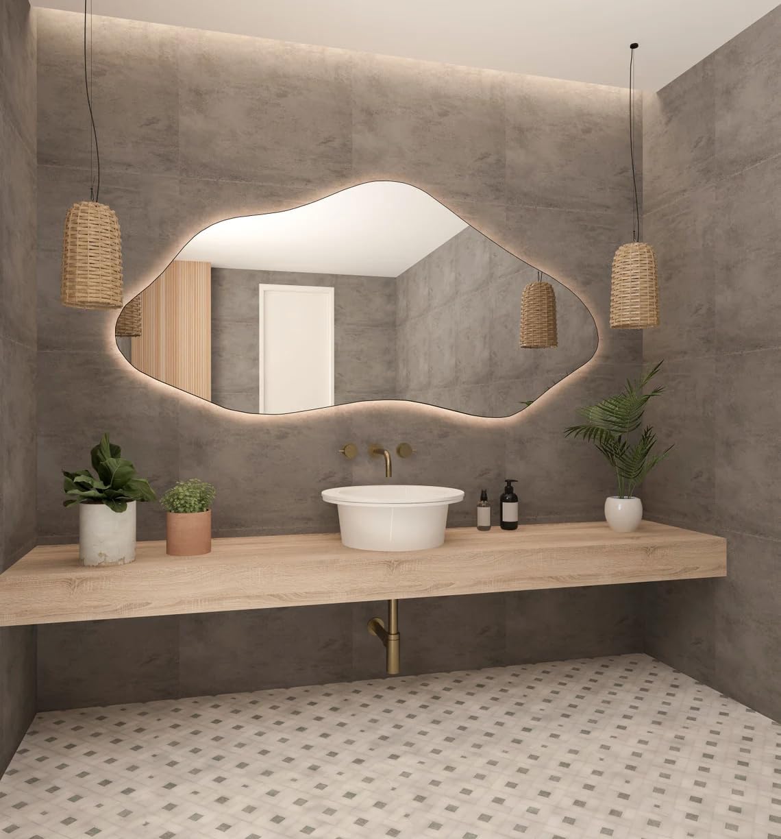 Asymmetrical Bathroom LED Mirror