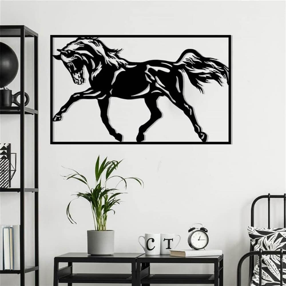 NORTH KAISER Horse Metal Wall Art | Black Large Wall Decor | Animal Wall Sculpture Decoration for Farmhouse Outdoor Rustic Bedroom (59'' x 35.4'' / 150 x 90 cm)