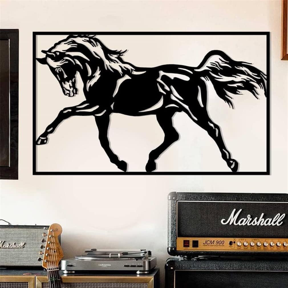 NORTH KAISER Horse Metal Wall Art | Black Large Wall Decor | Animal Wall Sculpture Decoration for Farmhouse Outdoor Rustic Bedroom (59'' x 35.4'' / 150 x 90 cm)
