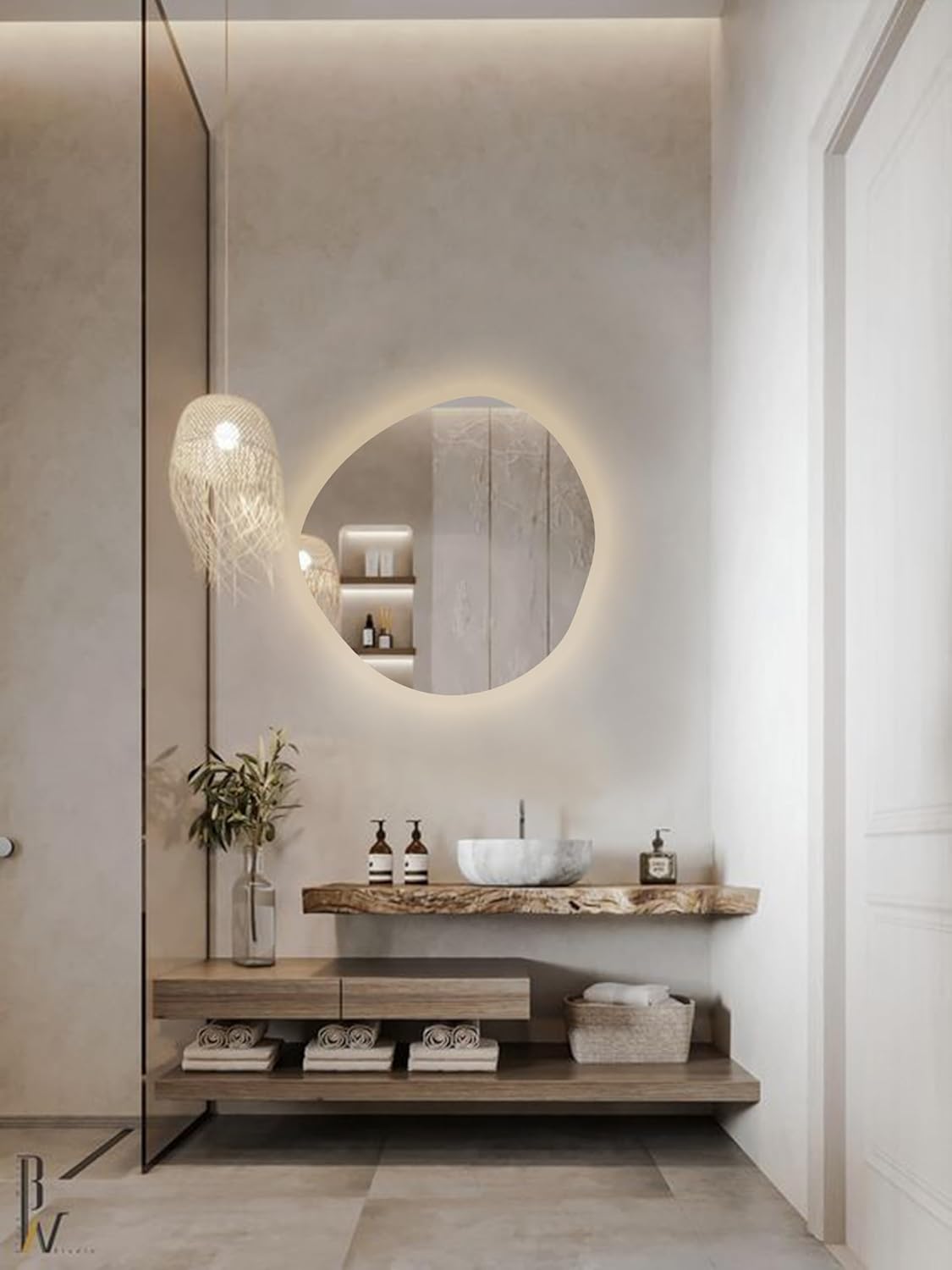 Asymmetrical Washbasin LED Mirror
