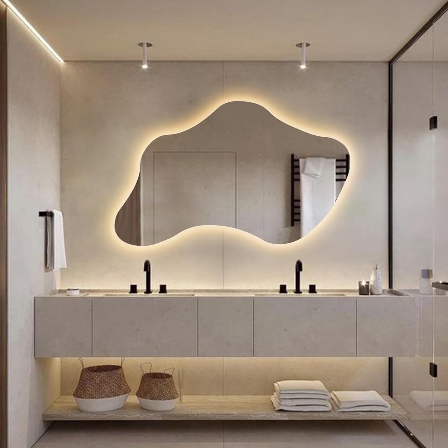 Iris Asymmetrical Led Lighted Mirror for Bathroom