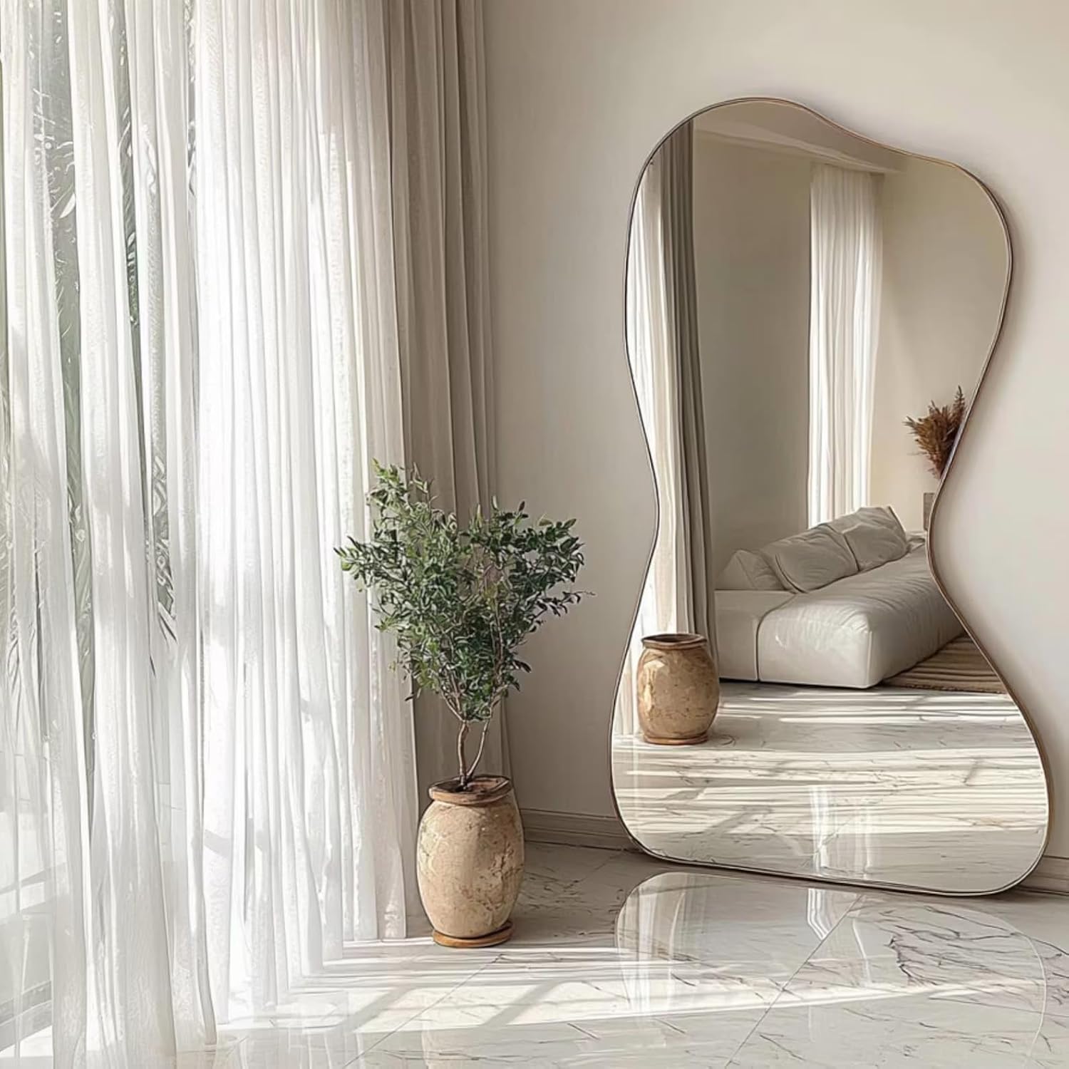 Marseille Irregular Rectangle Wood Bathroom Vanity Mirror