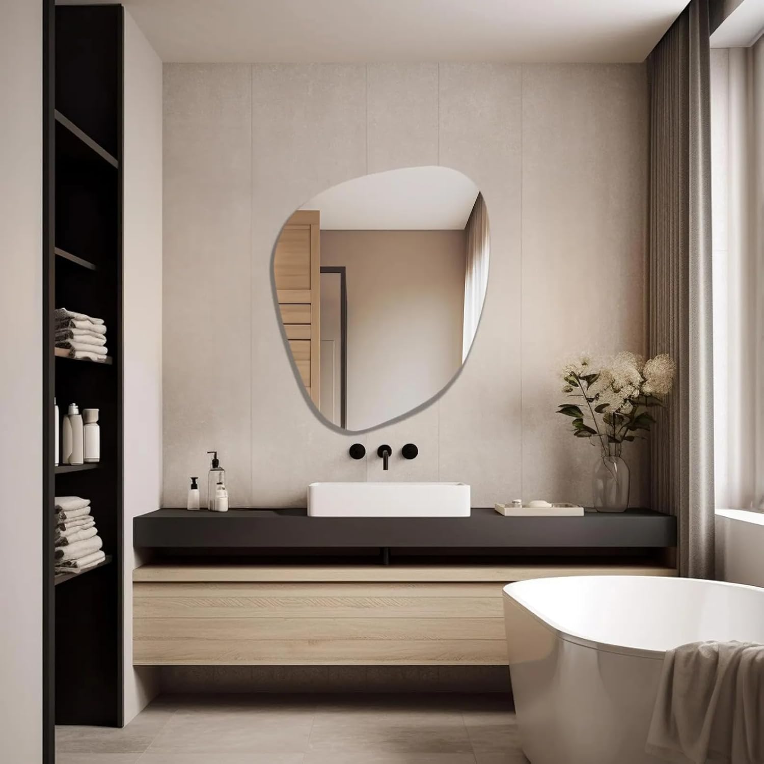 Asymmetrical Bathroom Mirror with Lights