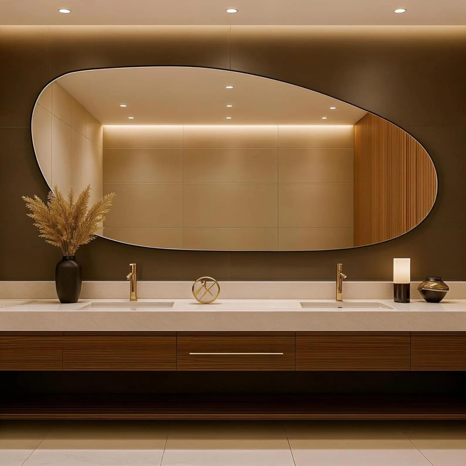 Atina Wooden Frame Asymmetrical Wall Mirror