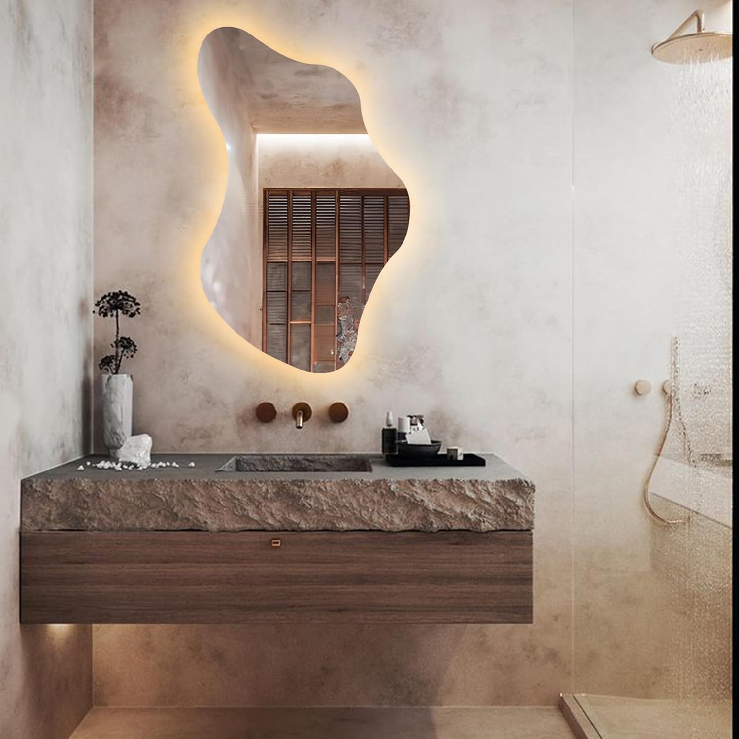 Iris Asymmetrical Led Lighted Mirror for Bathroom