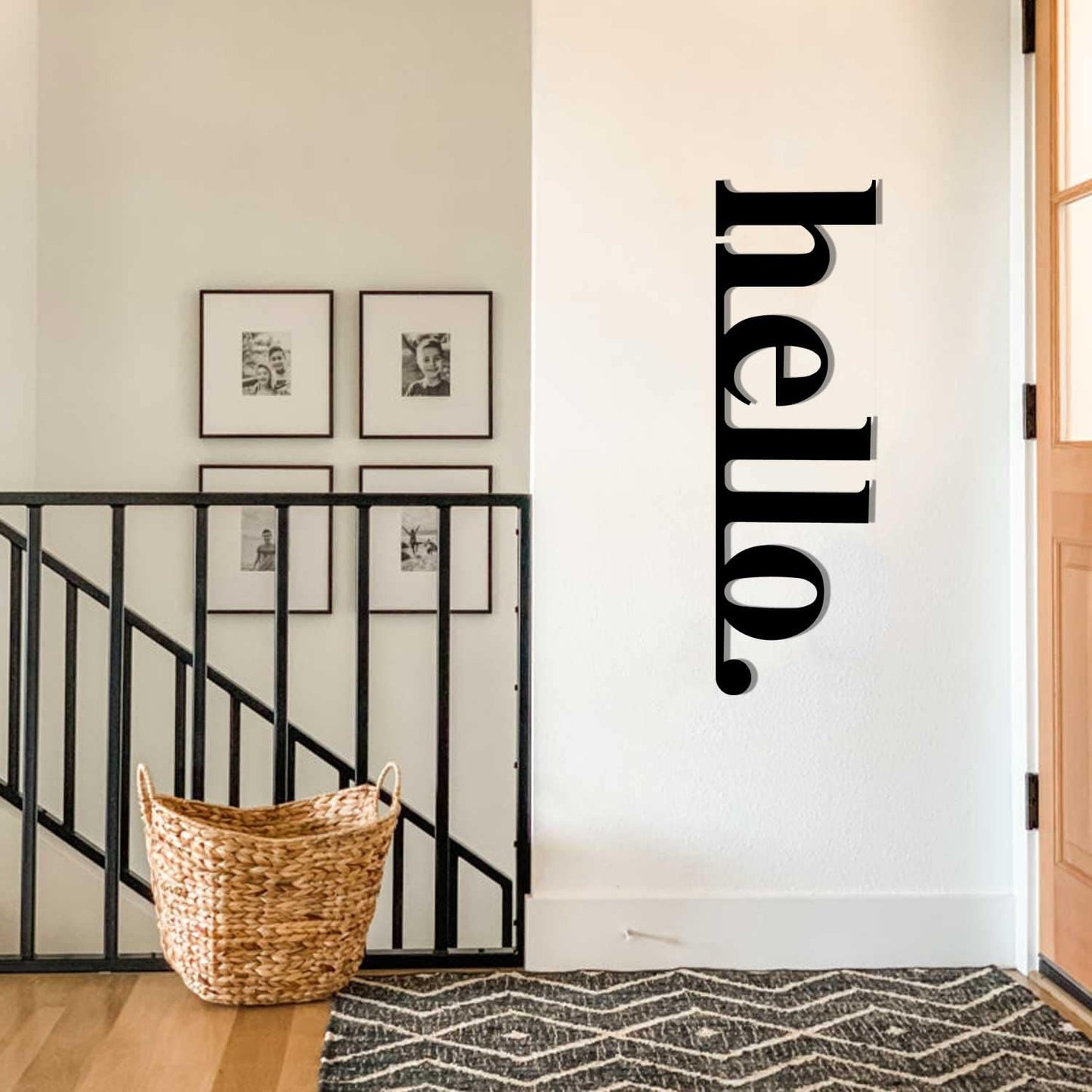 Hello Metal Sign | Welcome Outdoor Wall Art | Front Porch Sign | Vertical Wall Decor | Farmhouse Home Decoration for Entryway Housewarming Gift (13.8'' x 4.13'' / 35 x 10.5 cm)